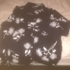 H&M navy and white floral button up